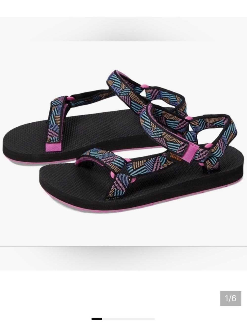 Teva Black Sandals with Pink and Multicolor Straps
